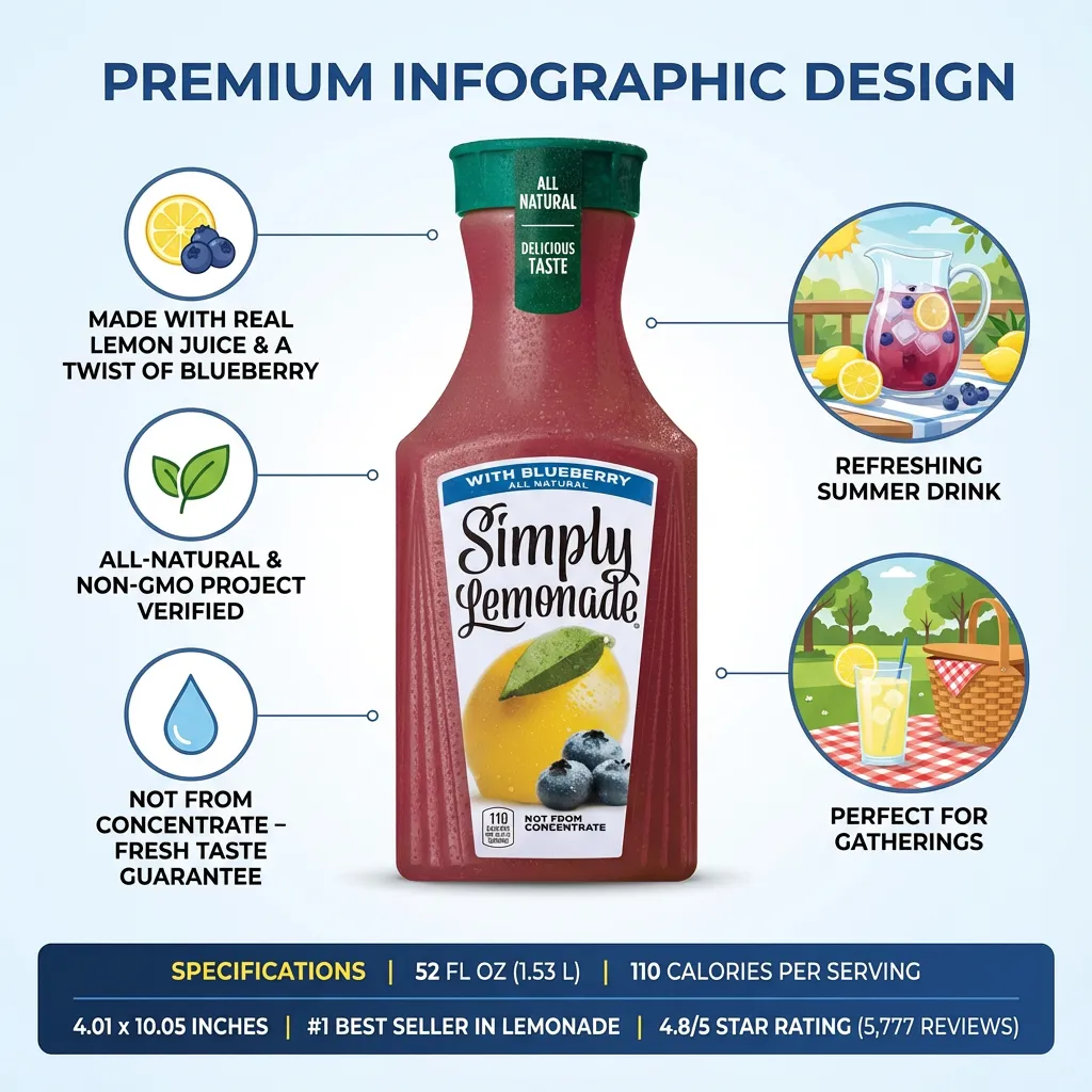 Simply Lemonade with Blueberry All Natural, 52 Fl Oz Bottle