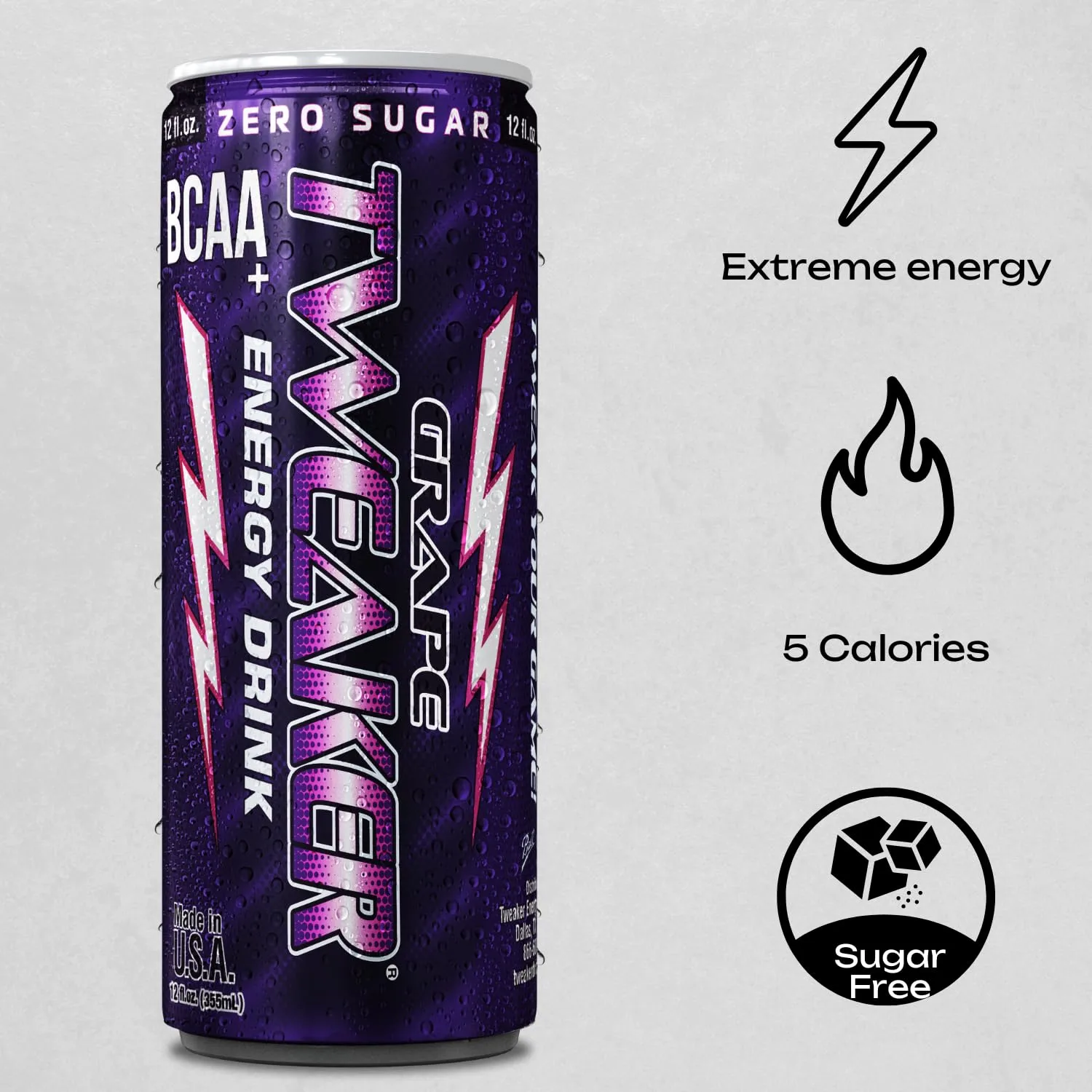 Tweaker Energy Drink Pre Workout - Sugar Free, Low Calorie, 110 mg Caffeine, Clean Energy Drink for Focus & Performance (12 oz, Pack of 12) (12 Ounce (Pack of 12), Grape)