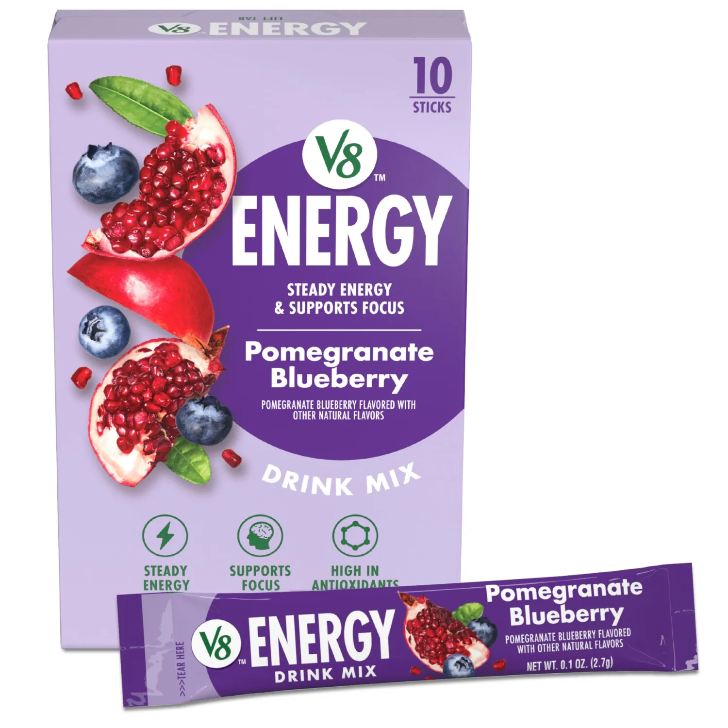 V8 Energy Pomegranate Blueberry Energy Drink Powder, .10 oz Packet (10 Count)