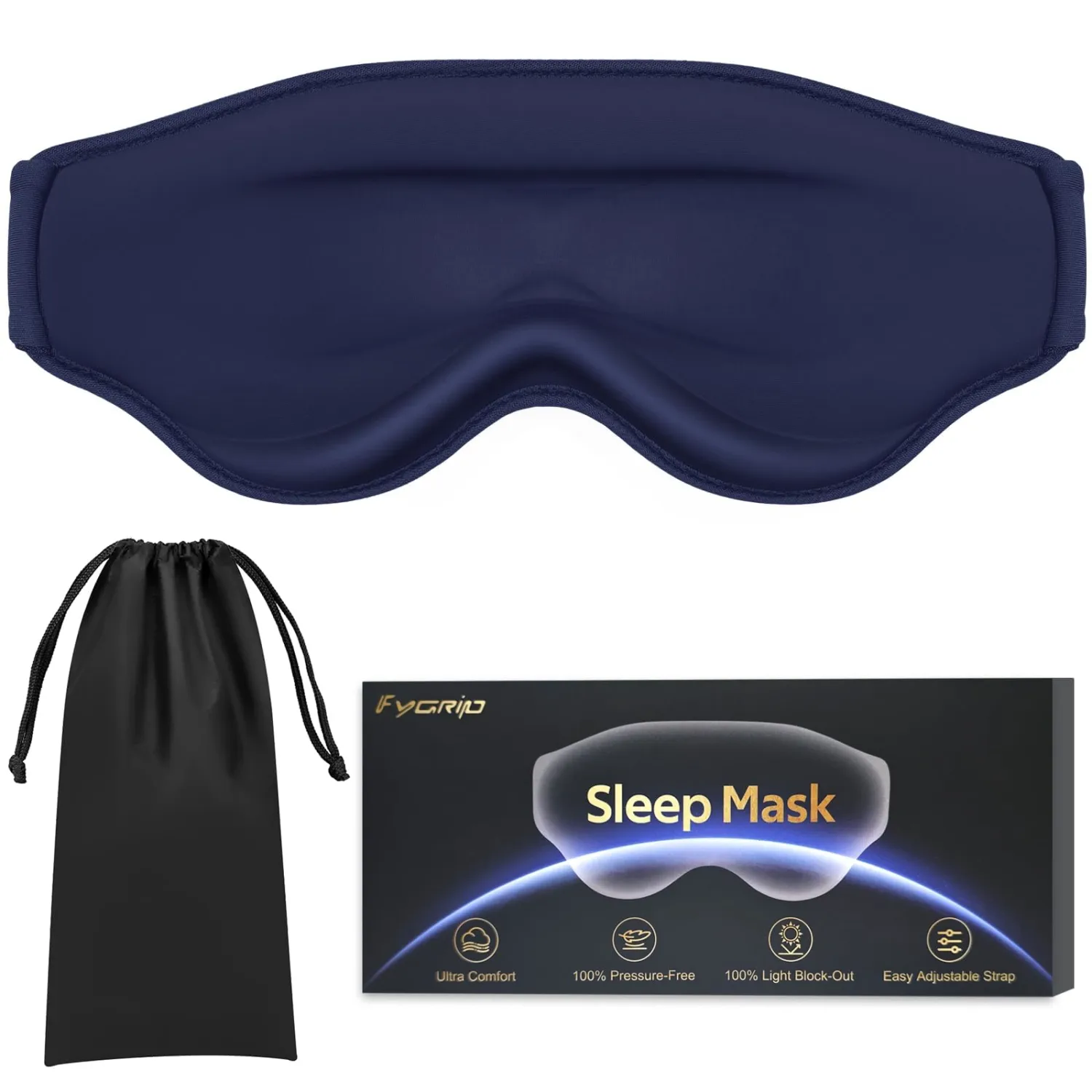3D Cooling Eye Mask Sleep Mask for Men & Women, 100% Pressure-Free & Light Block-Out Eye Mask for Sleep with Easy Adjustable Strap, Night Eye Cover for Travel, Blue