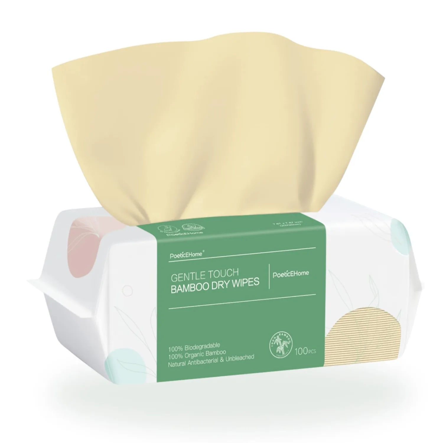 PoeticEHome Ultra-Soft Dry Baby Wipes 100pcs Facial Tissue Clean Towels for Sensitive Skin, Unscented & Unbleached Disposable Wash Cloths