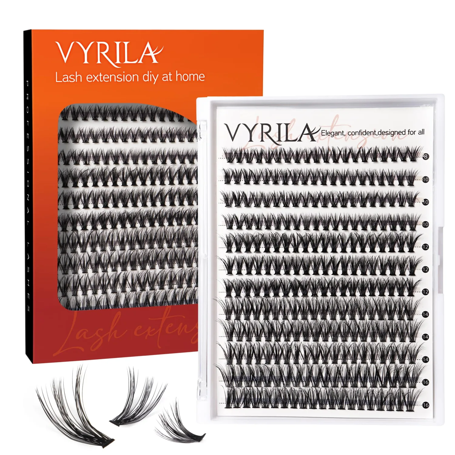 Lash Cluster 240pcs Individual Lashes,8-16mm Diy Lash Extension,C Curl Lash Clusters Wispy,3D Natural Lash Clusters Look Like Eyelash Extension DIY at Home (Orange 40P-C-8-16mix)
