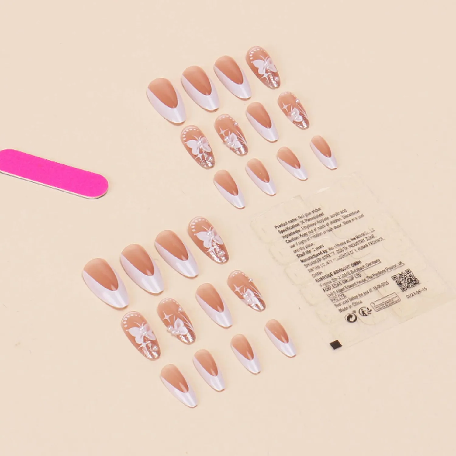Almond Press on Nails White Medium Fake Nails Tips Full Cover False Flower Nails for Women and Girls 24PCS