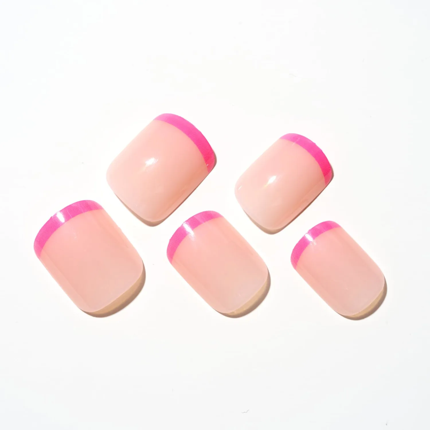 GLAMERMAID Extra Short Press on Nails, Hot Pink French Tip Fake Nails Short Squoval, Natural Round Square Glue on Nails Glossy Gel, Acrylic False Nail Manicure Kits for Women, Reusable Stick on Nails