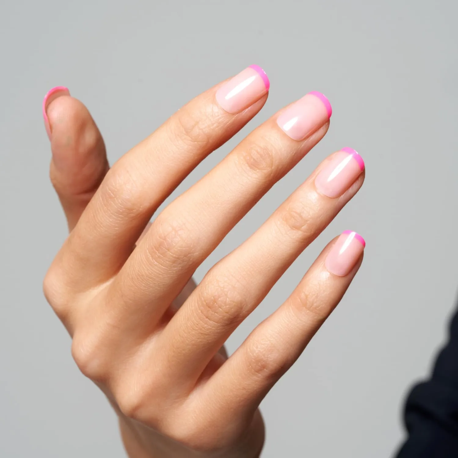 GLAMERMAID Extra Short Press on Nails, Hot Pink French Tip Fake Nails Short Squoval, Natural Round Square Glue on Nails Glossy Gel, Acrylic False Nail Manicure Kits for Women, Reusable Stick on Nails