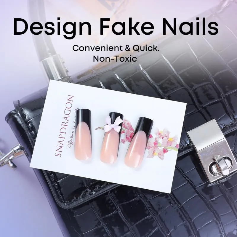 Black French Tip Press on Nails Long Square Fake Nails with 3D Bow Designs Glossy Acrylic Nails Full Cover Glue on Nails for Women Manicure Nails Decoration 24Pcs, Style7