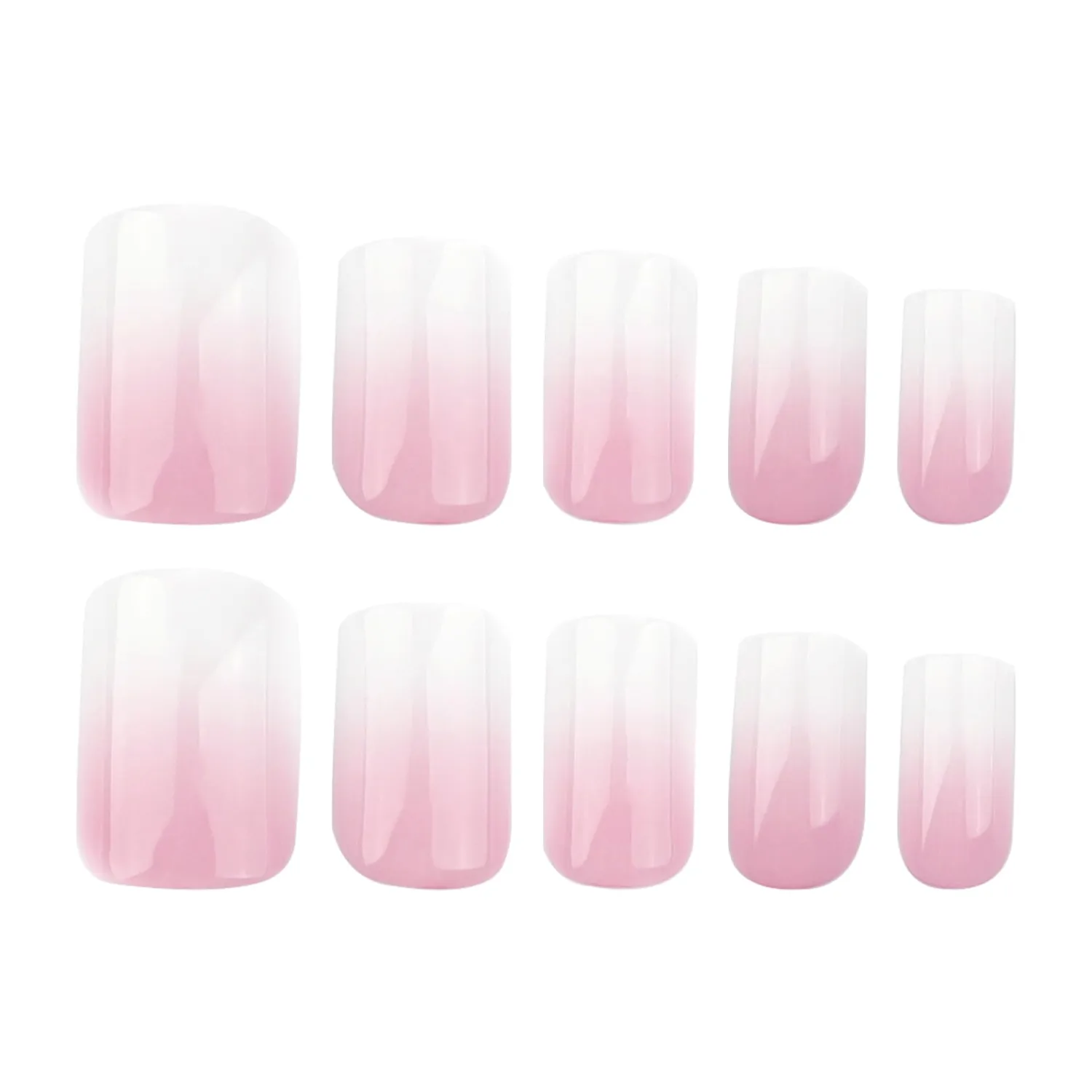 24Pcs Ombre Press on Nails Medium Square Acrylic Fake Nails Pink White Gradation Fake Nails Glossy False Nails Ombre Stick on Nails Full Cover Glue on Nails for Women Girls Nails Decoration