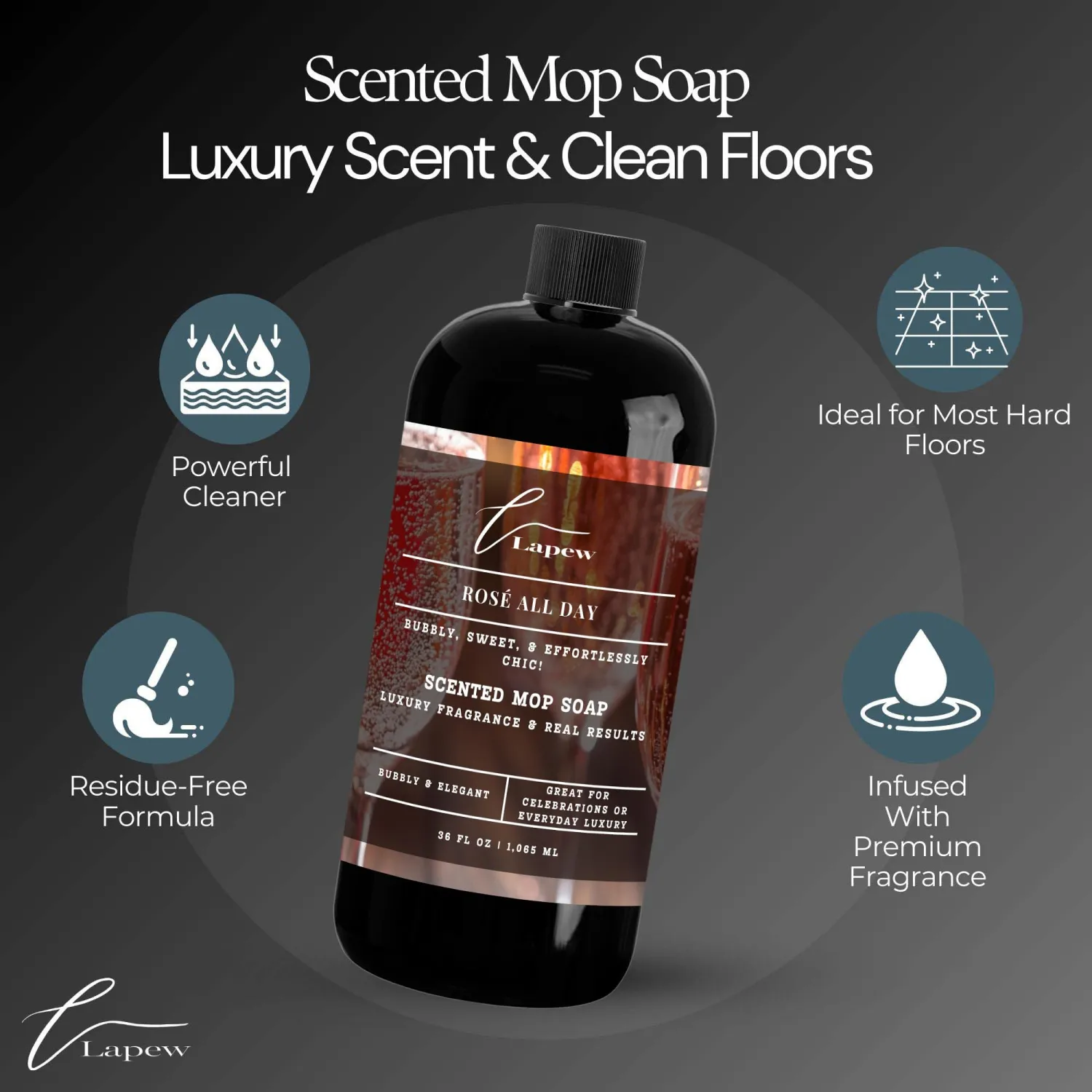 Rosé All Day Scented Mop Soap Concentrate 36 oz | Premium Fragranced Floor Cleaner | Streak-Free | Hard Floor Cleaning Solution | Eco Friendly | Made in USA