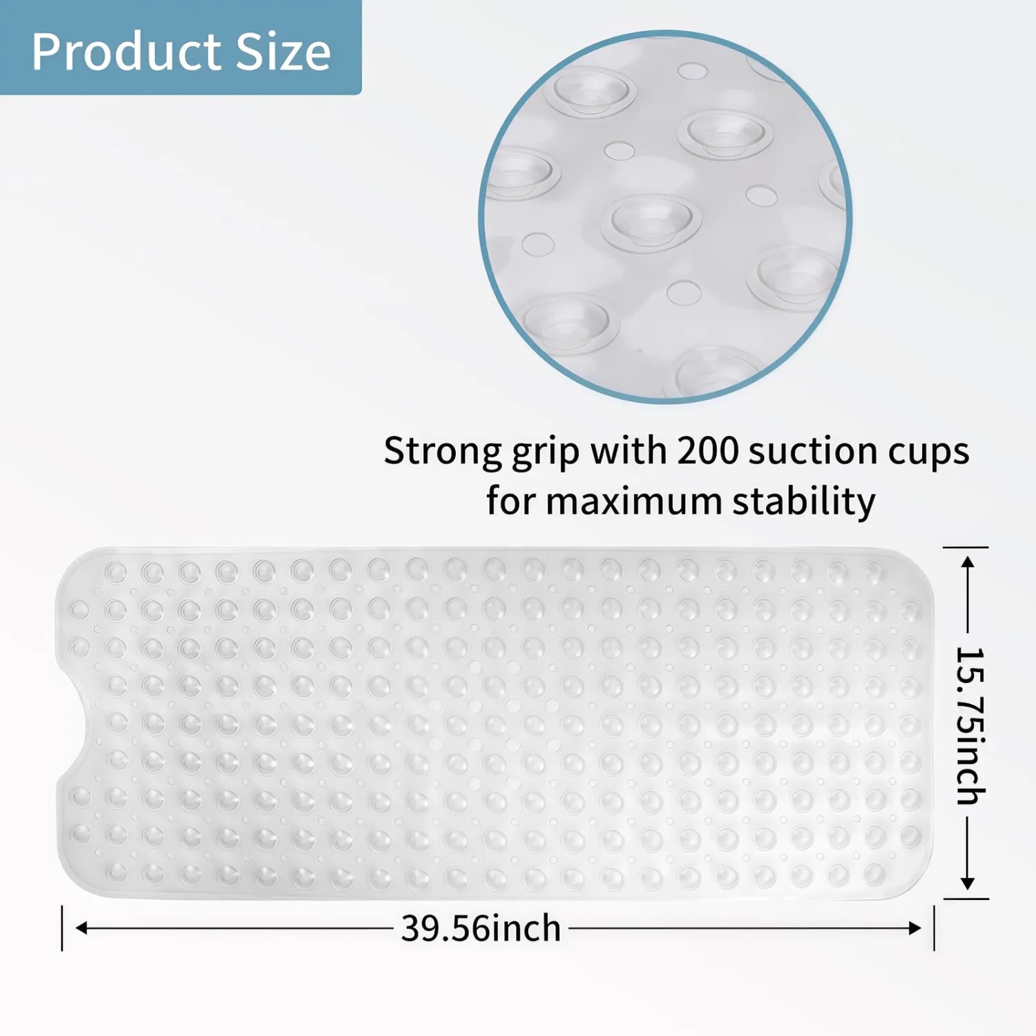 Bath Tub Shower Mat,Non Slip Machine Washable Bathroom Mat,Suction Cups and Drain Holes for Easy Cleaning,39.56 X 15.75 Inches(Transparent)