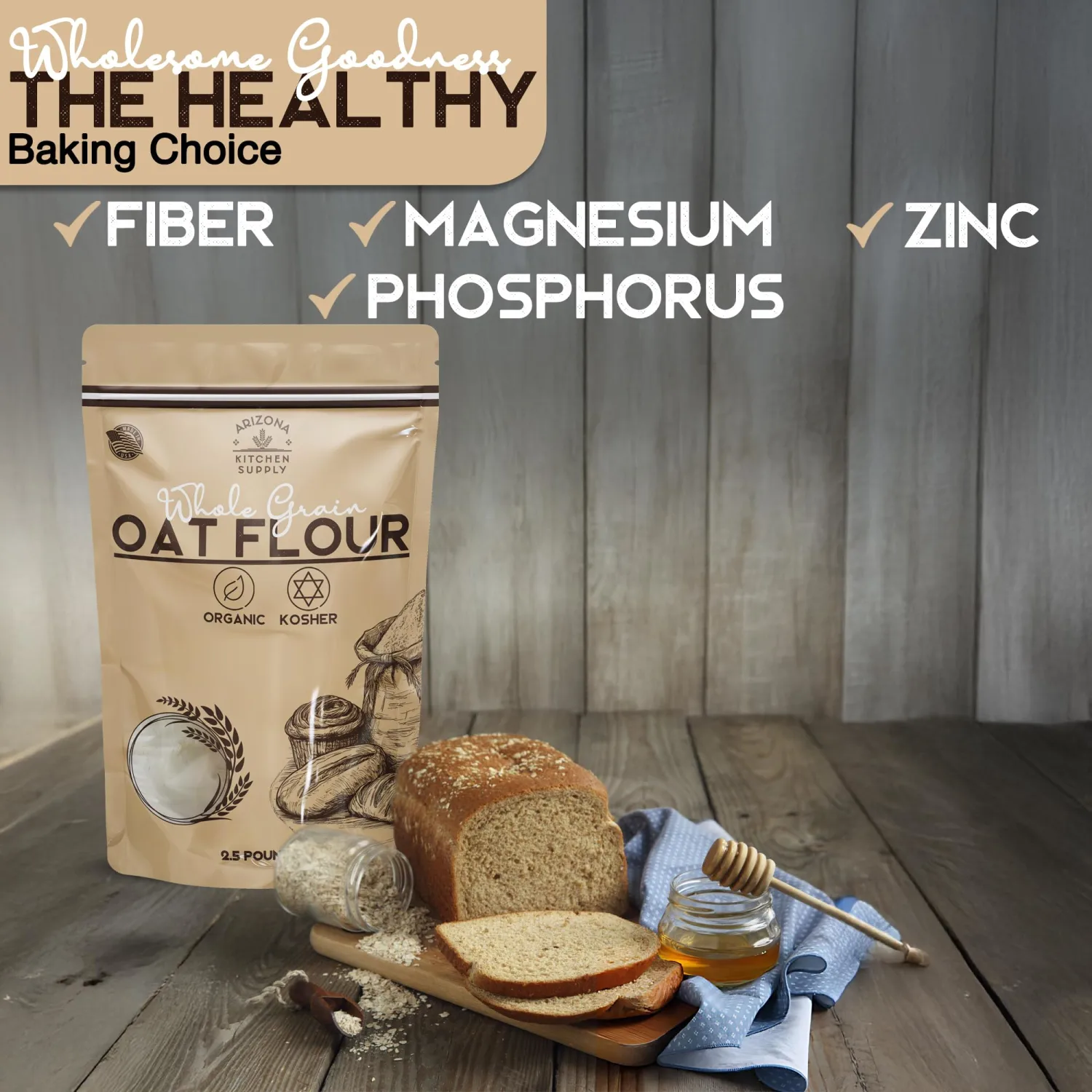 Organic Whole Grain Oat Flour – 2.5 lb – Product of the USA – Premium, Nutrient‑Rich Flour for Baking & Cooking Brough to You By Arizona Kitchen Supply