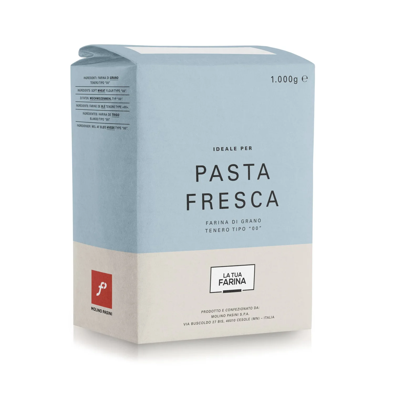 Molino Pasini Soft Wheat Flour Type "00" Ideal for Homemade Pasta, Wheat from Italy, 1 Kg / 2.20 Lb