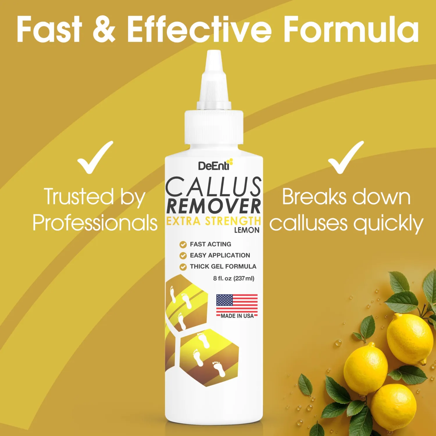 DeEnti Callus Remover for Feet, Extra Strength Foot Callus Remover Gel, 8oz Salon Grade Home Pedicure Supplies for Dry Skin, Cracked Heel, Professional Strength Foot Care, Lemon