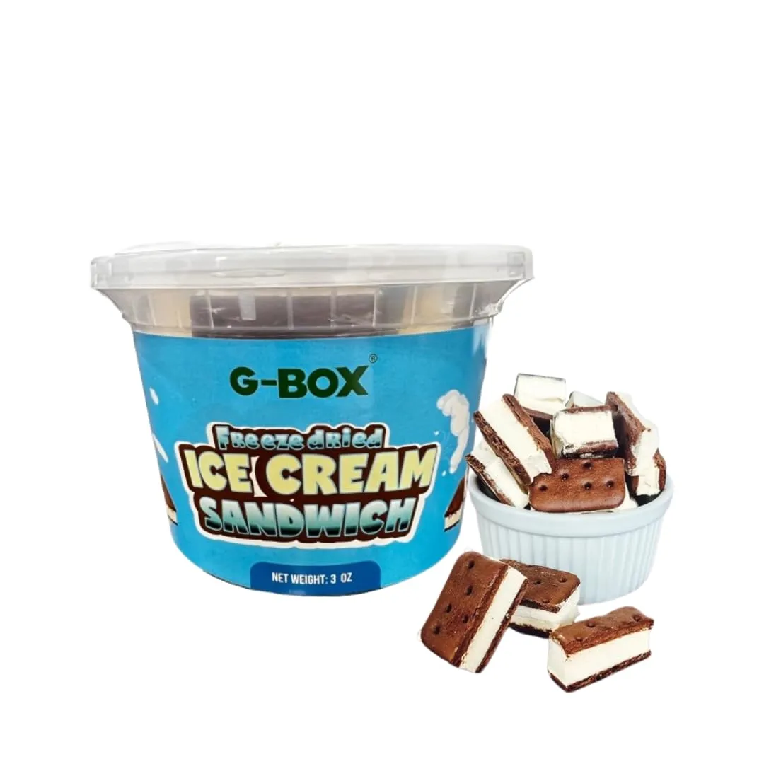 G-BOX Freeze Dried Ice Cream Sandwiches (Vanilla, 3 OZ) | Freeze Dried Camping Food, NASA Space Dessert, Halloween Candy, Perfect for Camping, Outdoor, Party - Air-tight Sealed in a Deli Container