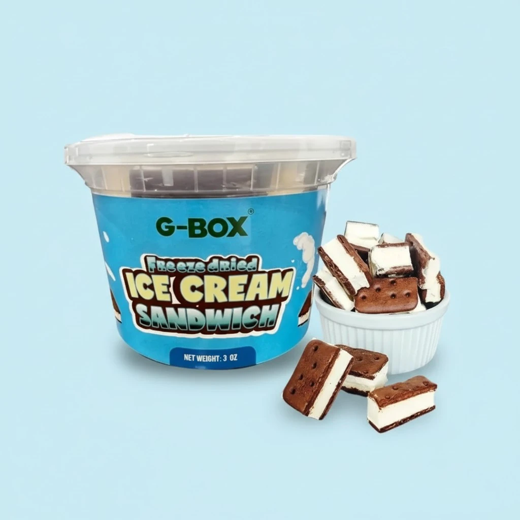 G-BOX Freeze Dried Ice Cream Sandwiches (Vanilla, 3 OZ) | Freeze Dried Camping Food, NASA Space Dessert, Halloween Candy, Perfect for Camping, Outdoor, Party - Air-tight Sealed in a Deli Container
