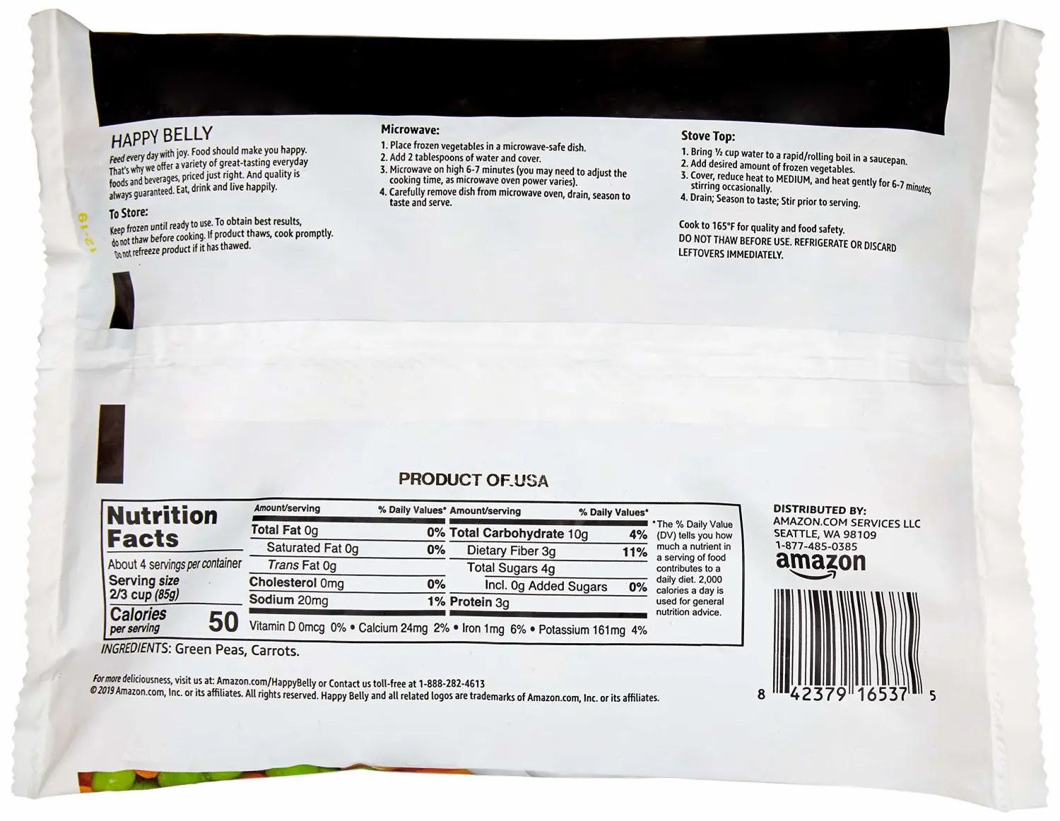 Amazon Brand - Happy Belly Frozen Peas And Carrot, Regular Cut, 12 ounce (Pack of 1)