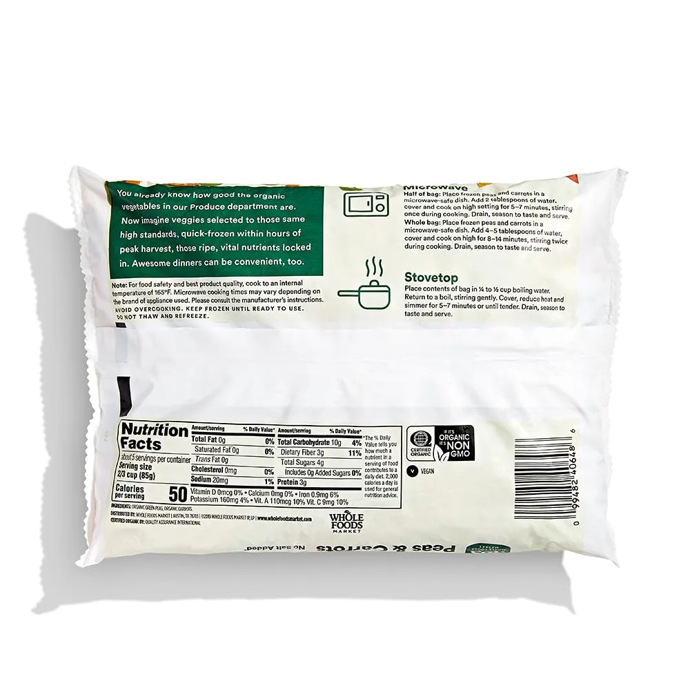 365 Everyday Value, Organic Peas & Carrots No Salt Added, 16 oz, (Frozen)
