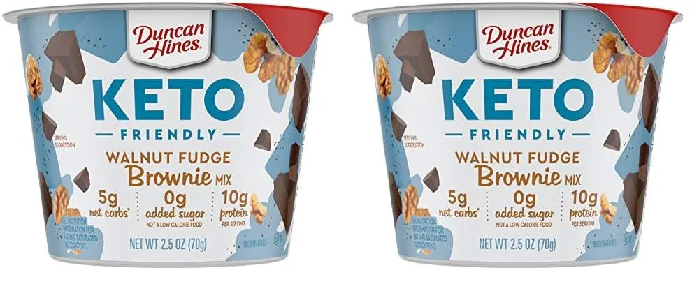 Duncan Hines Keto Friendly Dessert Cups Walnut Fudge Brownie Mix, 2.5 oz (Pack of 2)