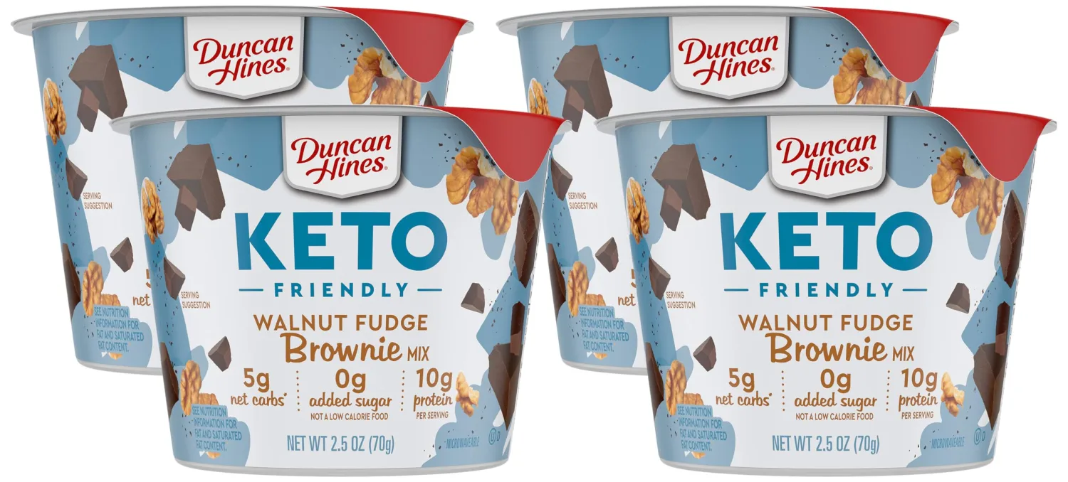 Duncan Hines Keto Friendly Dessert Cups Walnut Fudge Brownie Mix, 2.5 oz (Pack of 4)