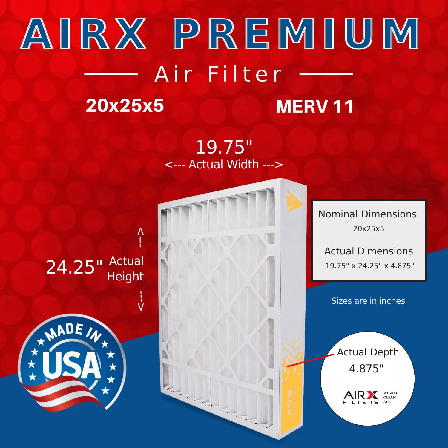 AIRX FILTERS WICKED CLEAN AIR. 20x25x5 Air Filter MERV 11 Compatible with Lennox X1152 Air Filter 2 Pack