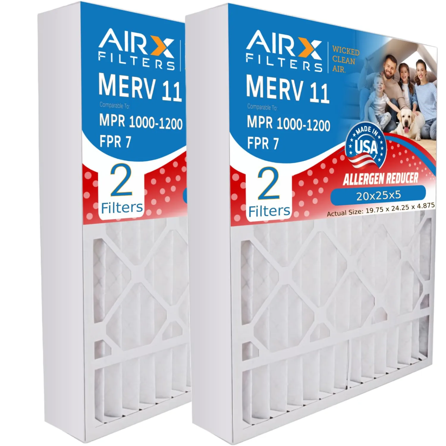 AIRX FILTERS WICKED CLEAN AIR. 20x25x5 Air Filter MERV 11 Compatible with Lennox X1152 Air Filter 2 Pack