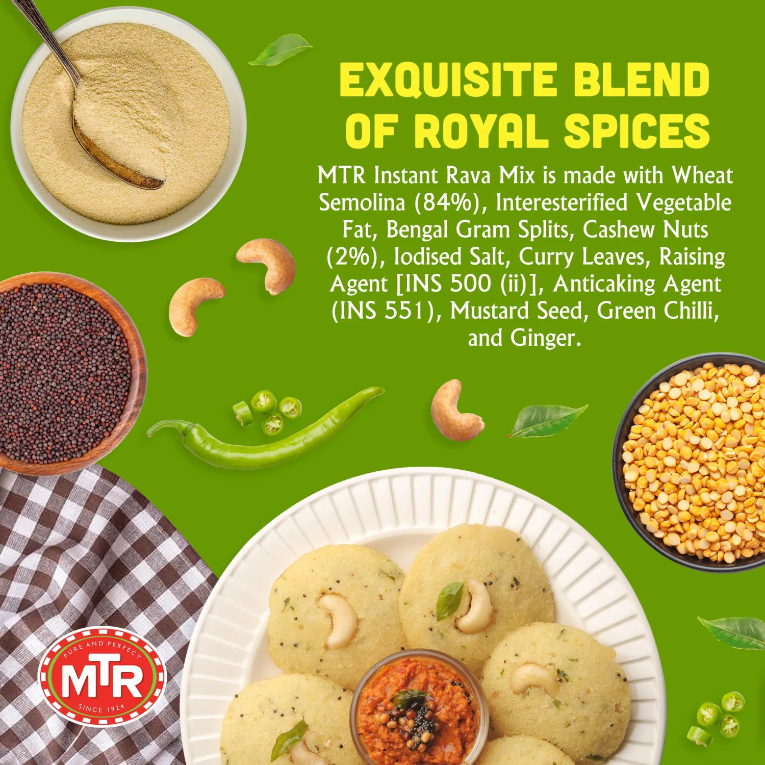 MTR Instant Rava Idli Mix - Ready to Cook Authentic Indian Breakfast, Lunch, Dinner or Snack Meal - No Added Preservatives - A Quick & Easy Recipe Suitable for Vegetarians - (500g, Pack of 2)