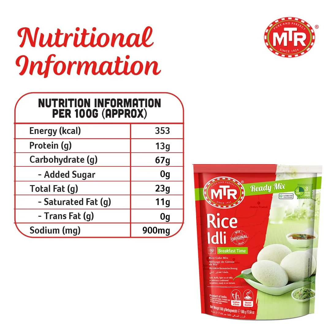 MTR Instant Rice Idli Mix - Ready to Cook Authentic Indian Breakfast, Lunch, Dinner or Snack Meal - No Added Preservatives - A Quick & Easy Recipe Suitable for Vegetarians - (500g, Pack of 3)