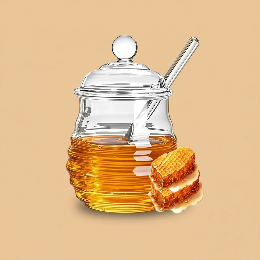 Glass Honey Jar with Dipper and Lid, 10 OZ Heat Resistant HoneyPot, Honey Storage Container for Storing Syrup, Home and Kitchen Organization, Gifts for Her Christmas, Coffee Bar Decor