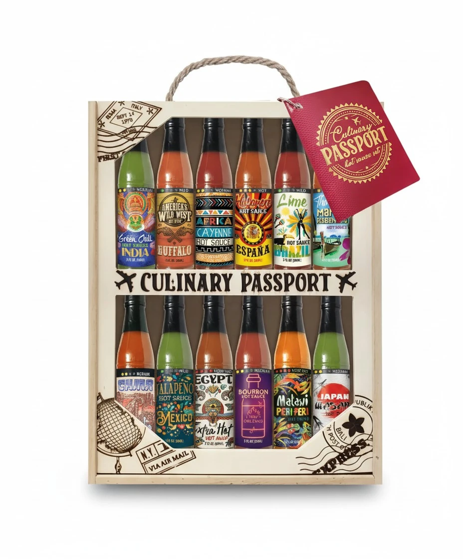 Culinary Passport Ultimate 12 Bottle Hot Sauces of the World Gift Crate Set