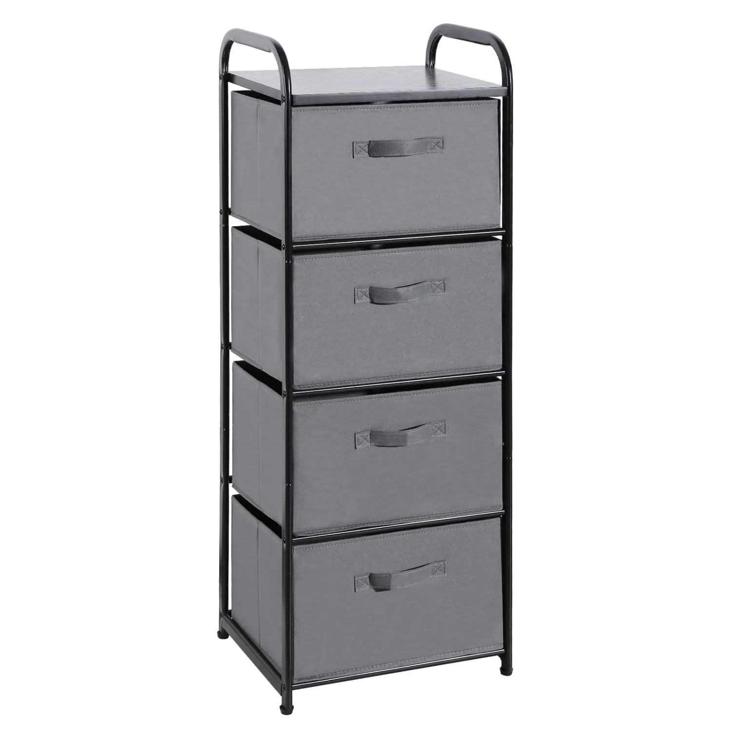 MAX Houser 4 Drawer Fabric Dresser Tall Storage Tower, Dresser Chest with Wood Top, Vertical Nightstand Side Organizer Unit with Metal Frame for Closets Bedroom Nursery Room Hallway(Leaden)