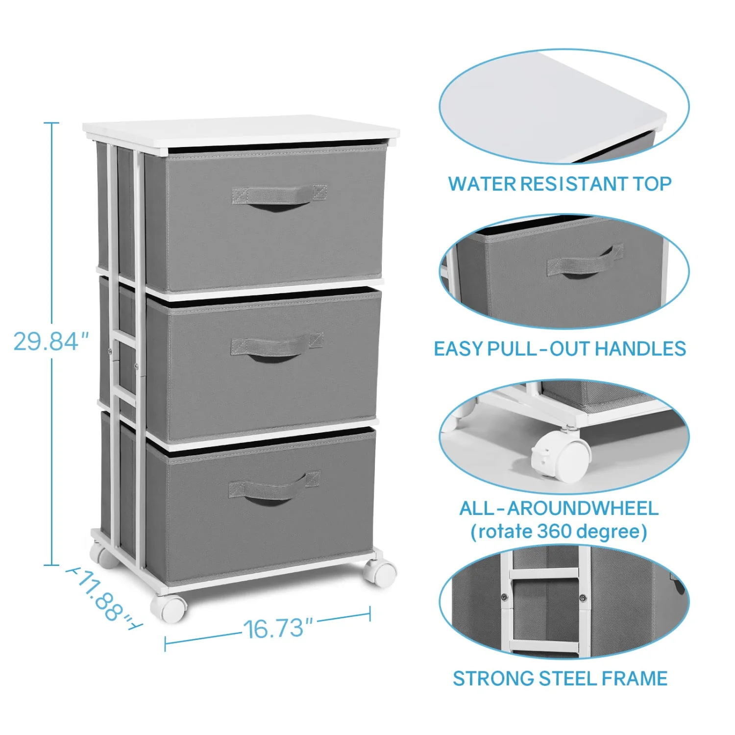 MAX Houser Dresser Tower with 3 Drawers,Fabric Dresser Drawer Organizer Unit,Dresser Chest with Wood Top,Vertical Storage Dresser,Small Dresser for Bedroom,Office-Dark Grey