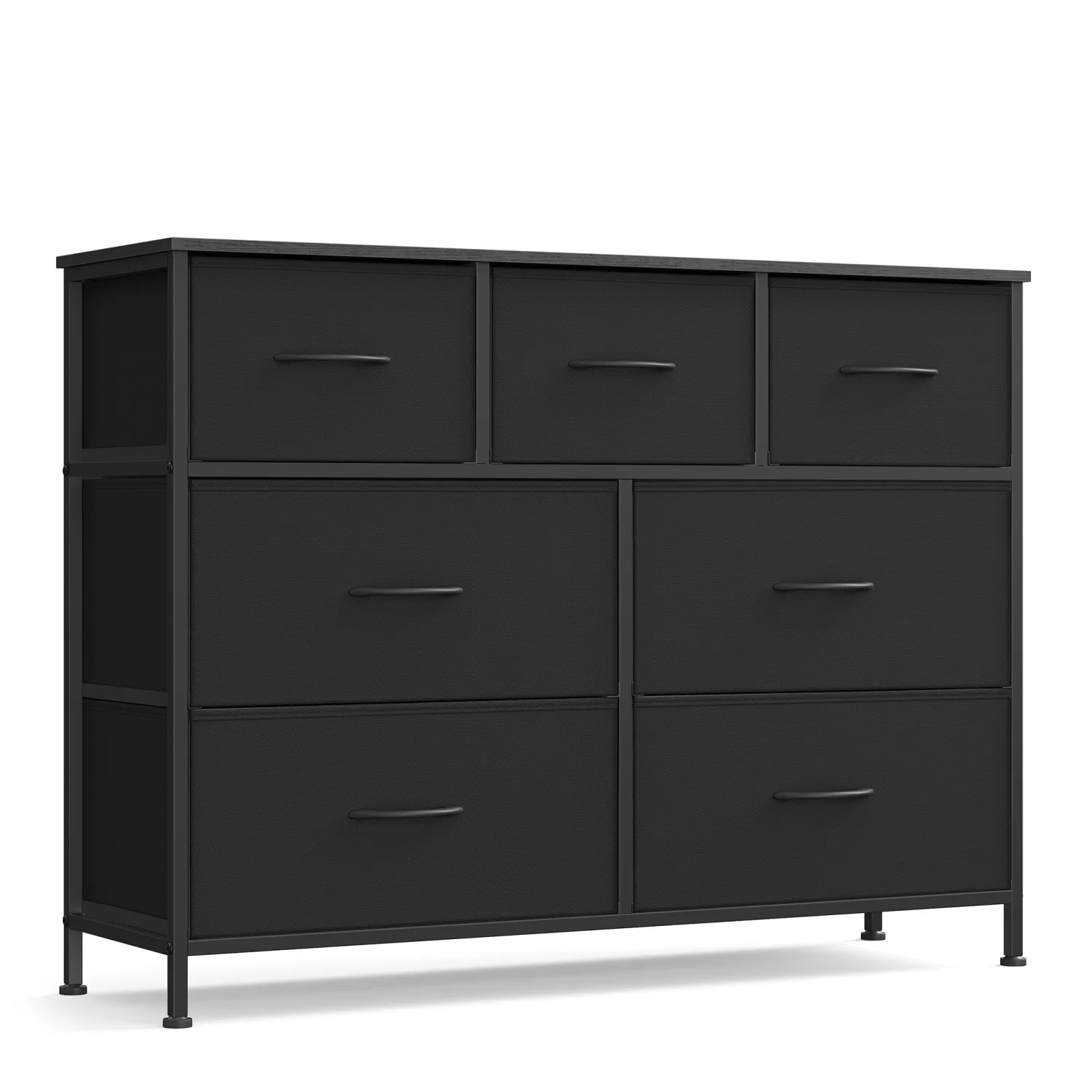 SONGMICS Dresser for Bedroom, Chest of Drawers, TV Stand, Steel, MDF, 7 Non-Woven Fabric Drawers, Storage Organizer Unit, Closet, Entryway, Ink Black and Ebony Black ULGS323B01S