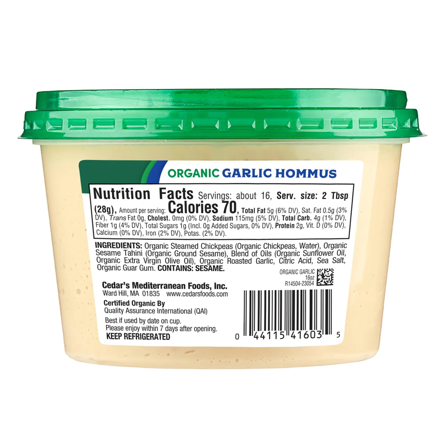 Cedar's Organic Garlic Hummus