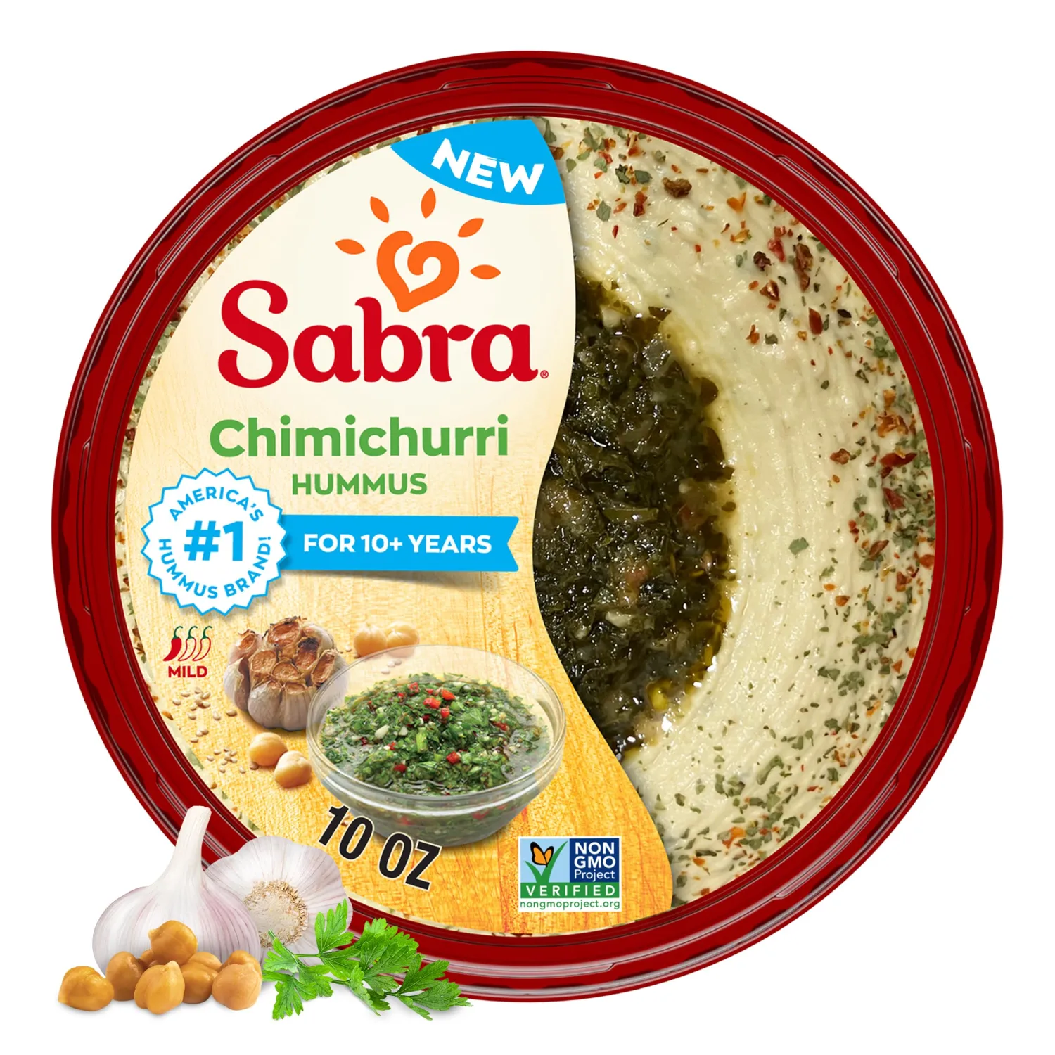 Sabra Chimichurri Hummus Dip for Snacking & Sharing, 10 Oz - Great Argentinian-Inspired Chimichurri Sauce with Hummus for Spread, Snacks & Lunches - Non-GMO, Dairy-Free, Vegan, Kosher & Gluten-Free