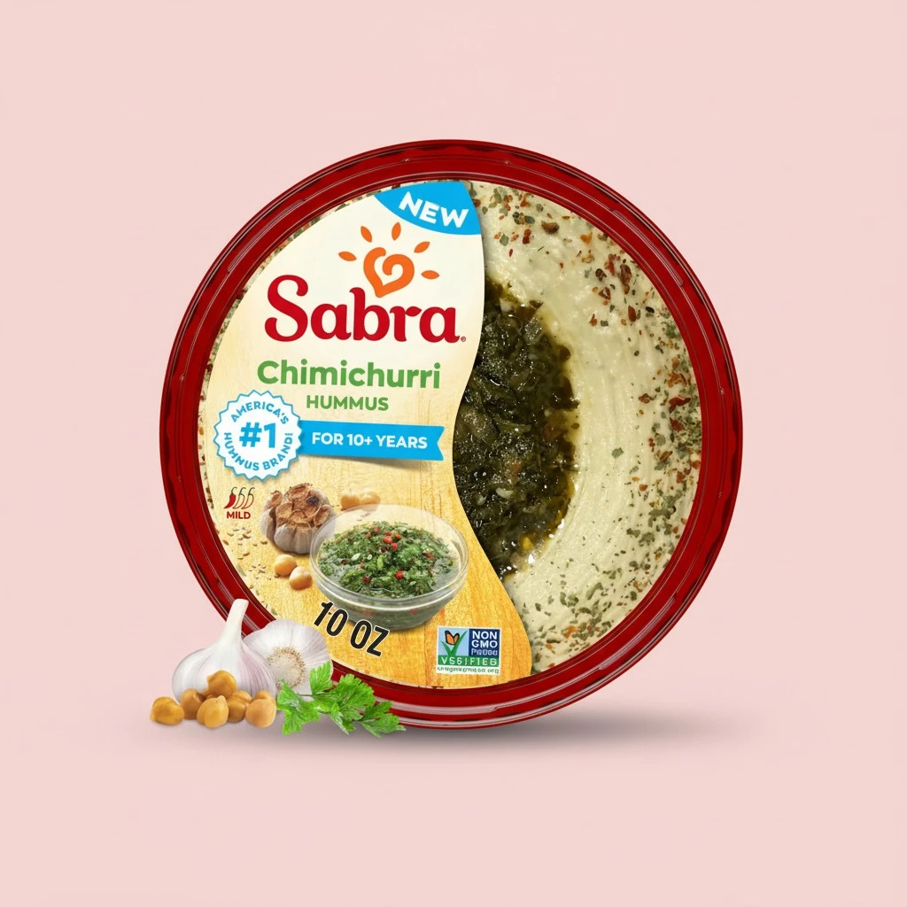 Sabra Chimichurri Hummus Dip for Snacking & Sharing, 10 Oz - Great Argentinian-Inspired Chimichurri Sauce with Hummus for Spread, Snacks & Lunches - Non-GMO, Dairy-Free, Vegan, Kosher & Gluten-Free