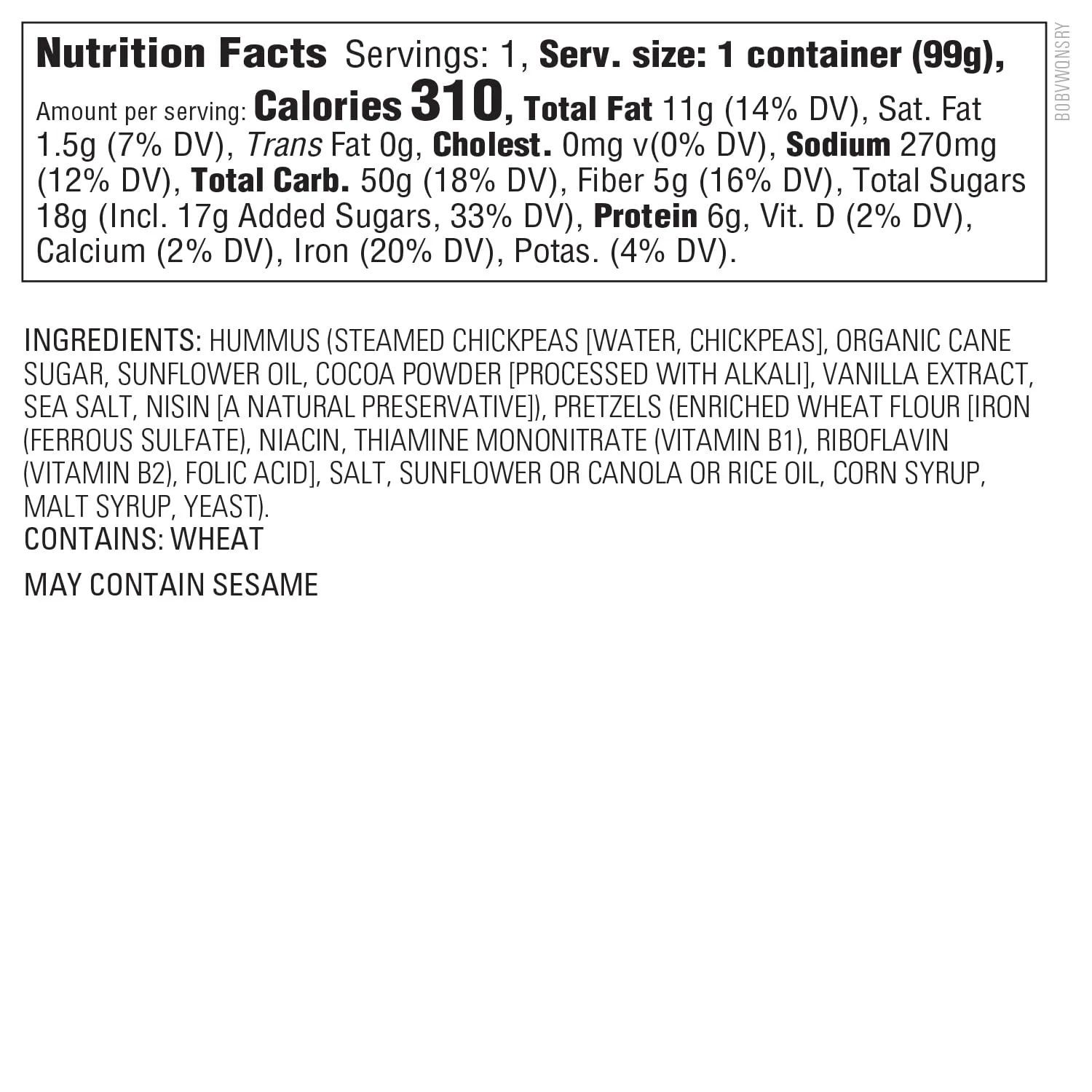 Amazon Kitchen, Chocolate Hummus Snack Pack with Pretzels, 3.5 oz