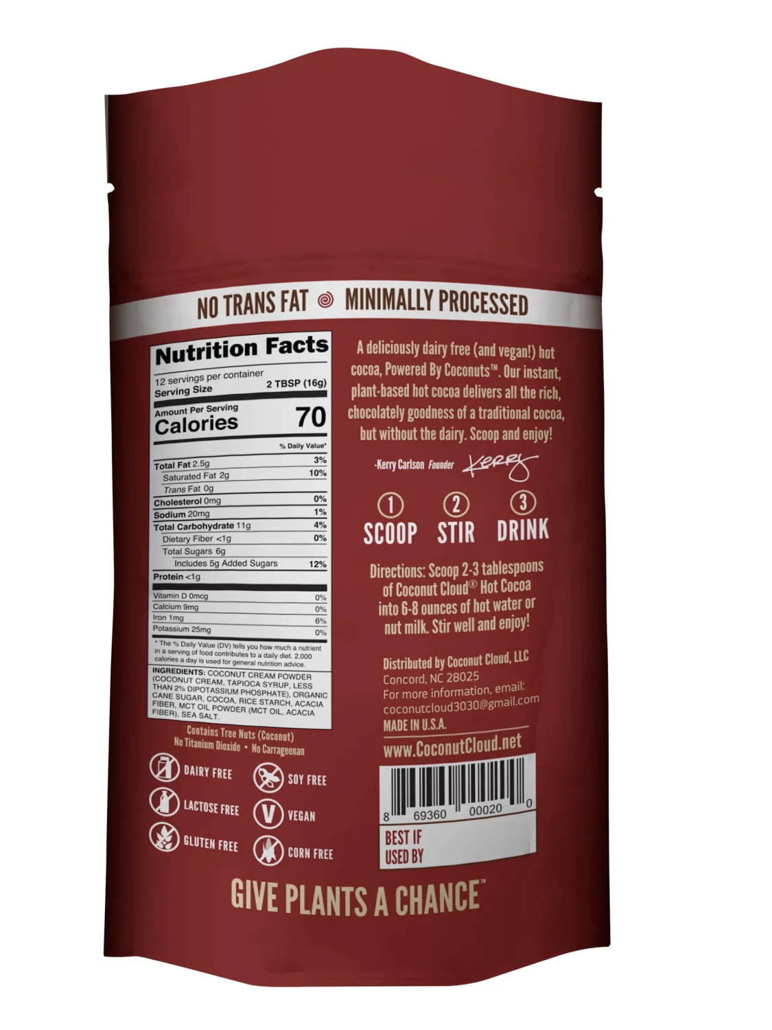 Coconut Cloud: Dairy-Free Instant Hot Cocoa Mix | Vegan, Natural, Delicious, Creamy Plant Based Chocolate (Made in Colorado from Premium Coconut Milk Powder), 7 oz