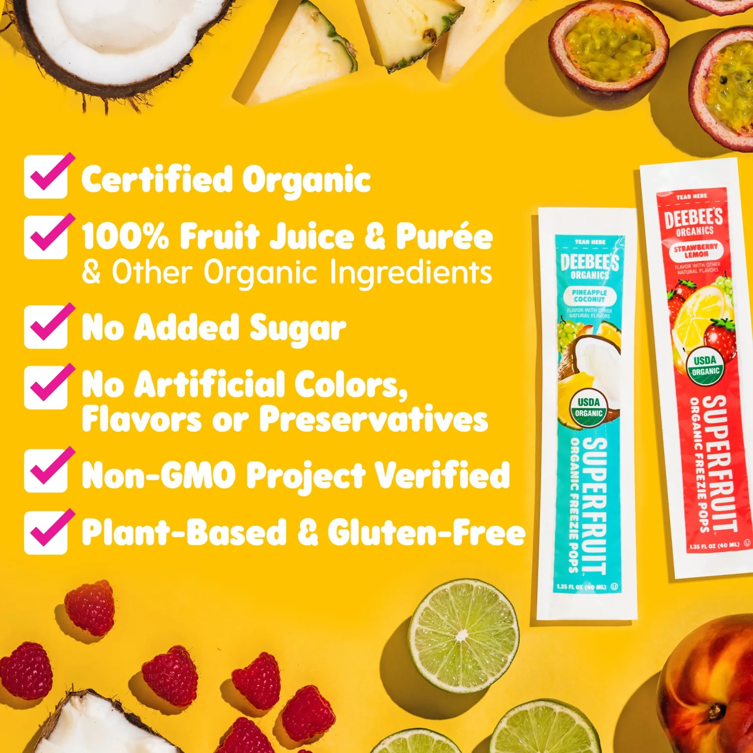 DeeBee's Organics SuperFruit Freezie Pops Variety Pack, No Added Sugars, No Artificial Flavors or Colors (Pack of 20)