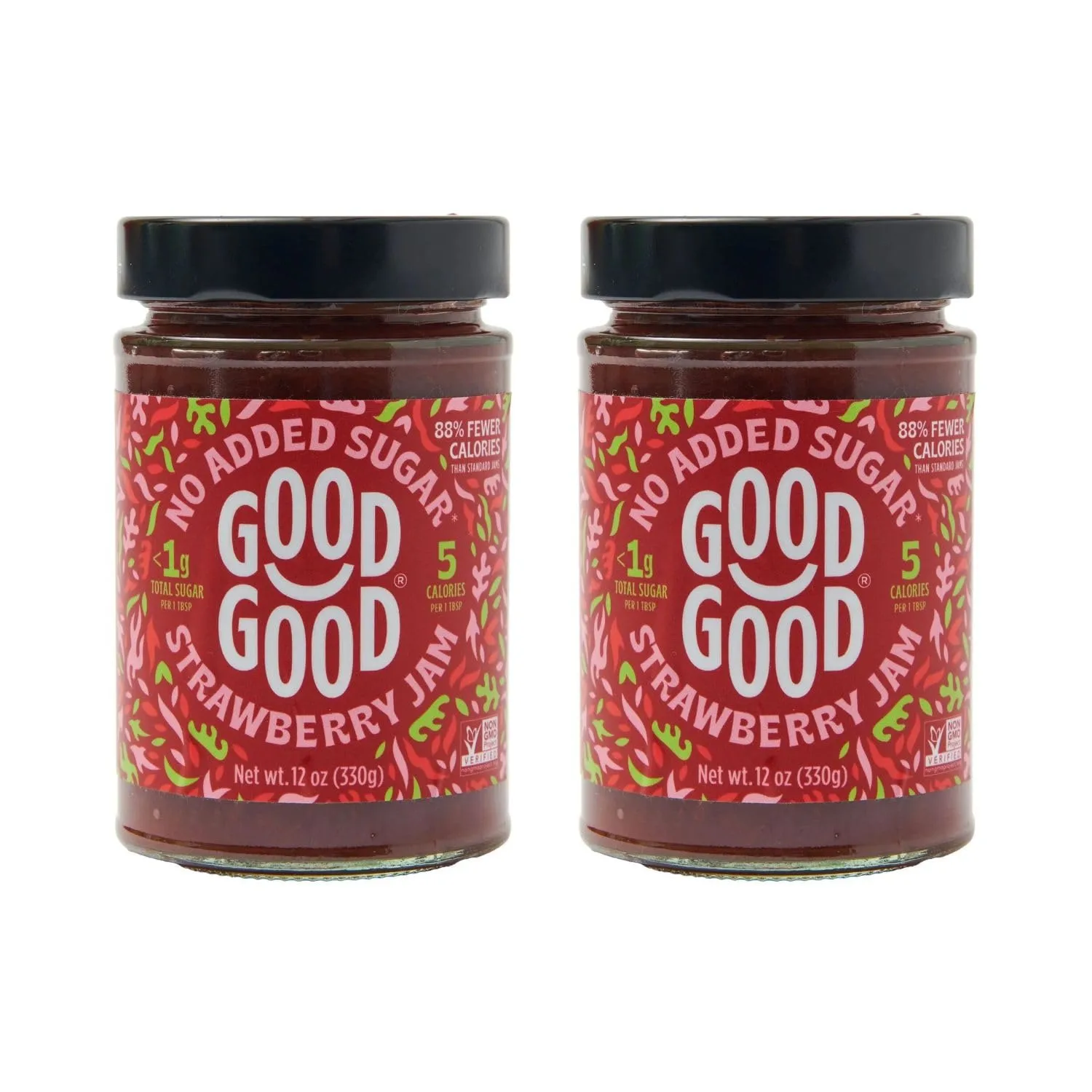 Good Good Strawberry Jam - No Added Sugar - Low Calorie - Gluten Free and Vegan - Diabetic and Keto Friendly - 12oz / 330g (Pack of 2)