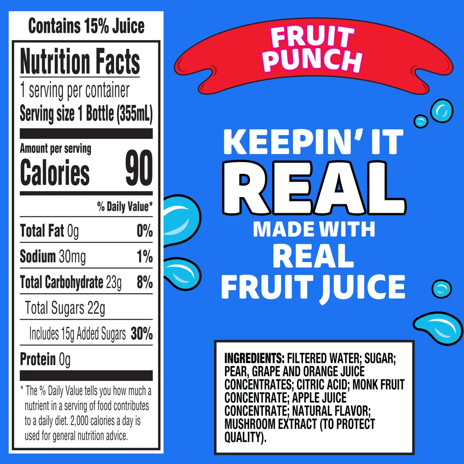 Capri Sun Fruit Punch Flavored Juice Drink Blend with other natural flavor, 12 fl oz Bottle