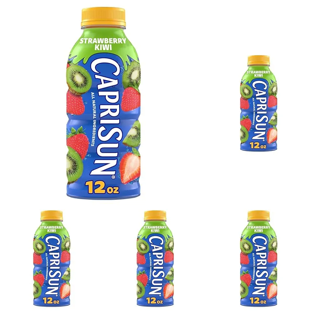 Capri Sun Strawberry Kiwi Flavored Juice Drink Blend from concentrate with other natural flavors, 12 fl oz Bottle (Pack of 5)