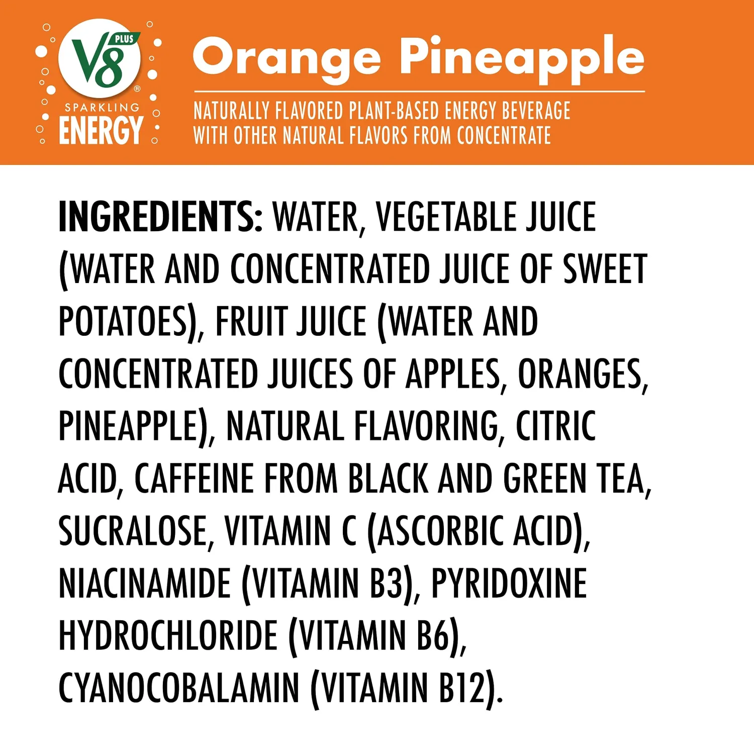 V8 +Energy Sparkling Orange Pineapple Juice Energy Drink, 11.5 fl oz Can (4 Pack)