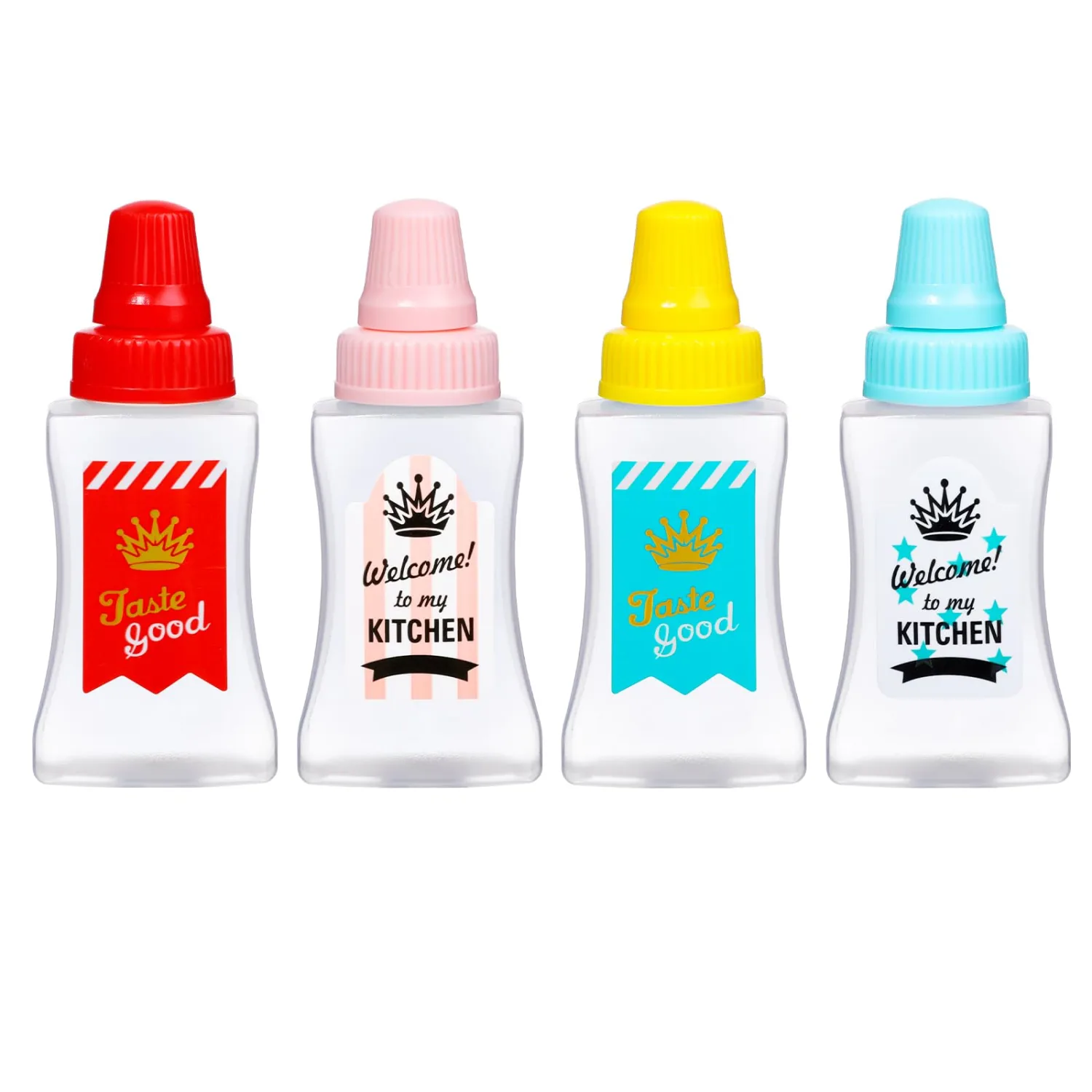 RONRONS 4 Pieces Mini Ketchup Bottle, 25ml Small Condiment Squeeze Bottles Plastic Sauce Container for Lunch Box, Refillable Bento Box Accessories for Mustard Honey Syrup