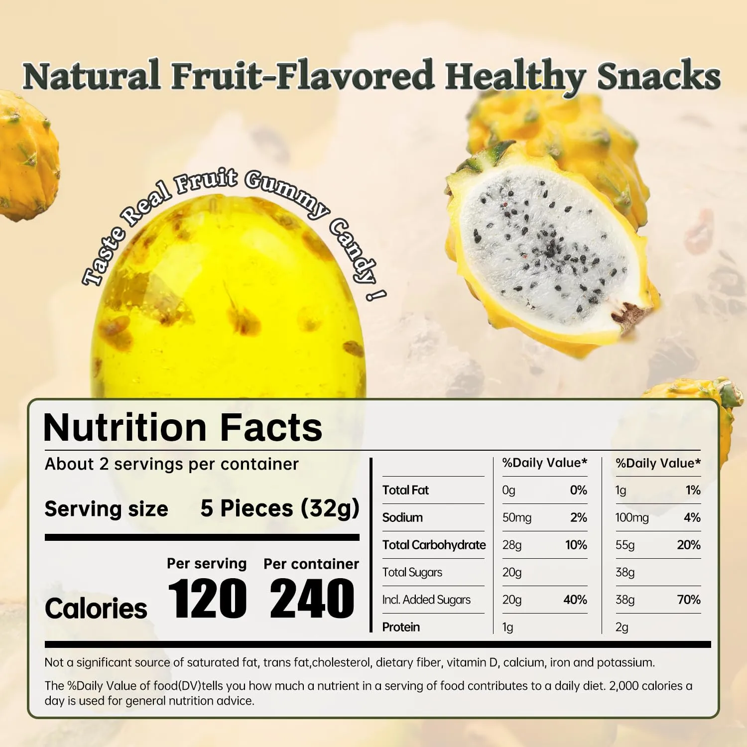 Chia Seed Gummy Candy, 4D Gummies Candy Variety Pack, Yellow Pitaya Fruit Snacks, Individual Packs, Resealable 2.29oz Bag (Pack of 3) with Gift Box