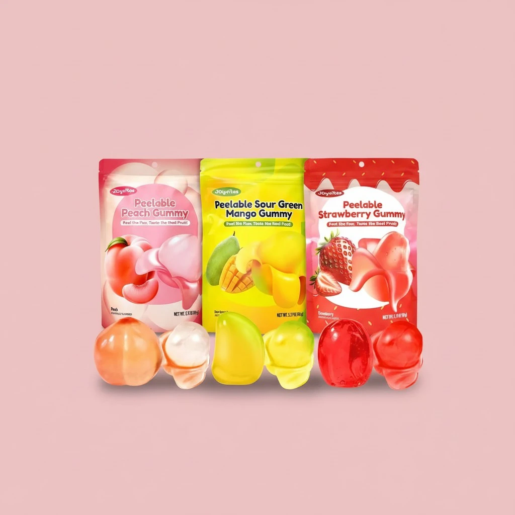 Peelable Gummy Candy Intense Mango Peach Stawberry Mix Flavor Fruit Chewy Gummy Snack Low Sugar & Calorie, Individual Soft & Chewy Candy Snacks (Pack of 3, 3.17OZ, Mixed-Fruit)