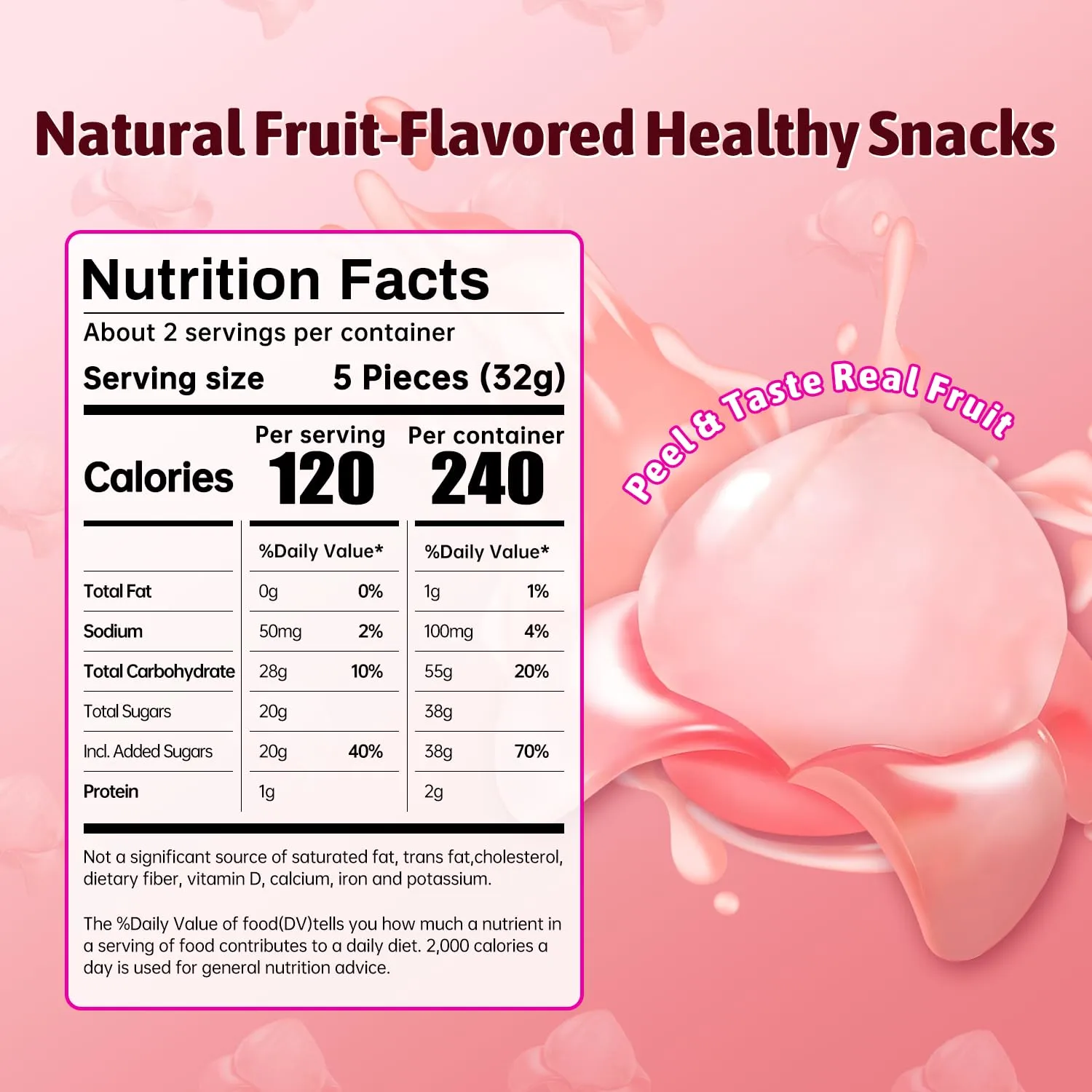 Peelable Peach Gummy Candy - Natural Juicy Flavor, Real Fruit Extract | Low Sugar, Low Calorie, Chewy Texture | Individual Wrapped, Resealable | Kid & Adult-Friendly, Ideal for Snacking, Gifting (3 Pack, 3.17oz, Peach)