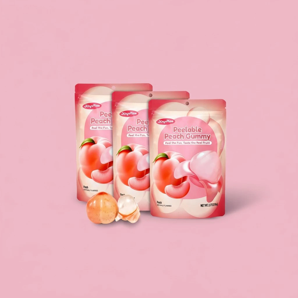 Peelable Peach Gummy Candy - Natural Juicy Flavor, Real Fruit Extract | Low Sugar, Low Calorie, Chewy Texture | Individual Wrapped, Resealable | Kid & Adult-Friendly, Ideal for Snacking, Gifting (3 Pack, 3.17oz, Peach)
