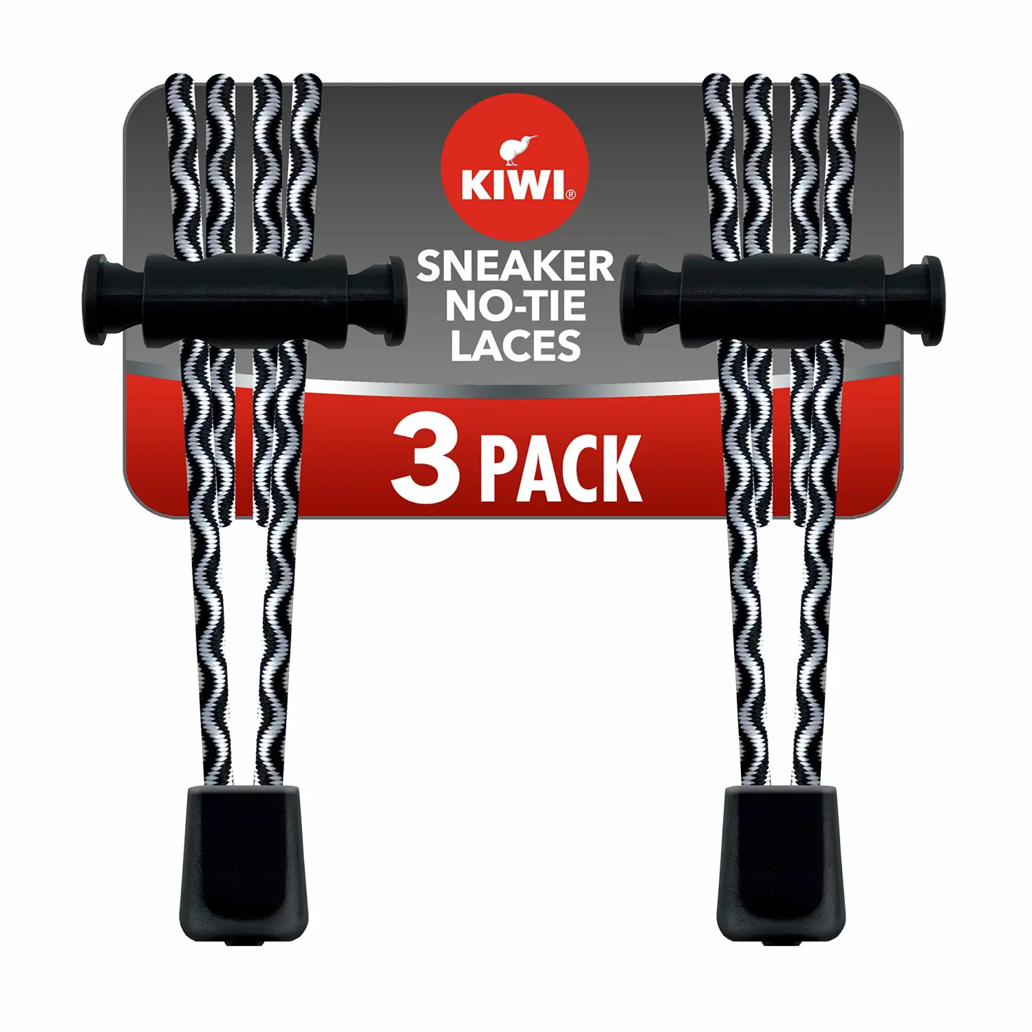 KIWI Sneaker No-tie Shoe Laces, Black & White, One Size Fits All, 3 Count (Pack of 1)