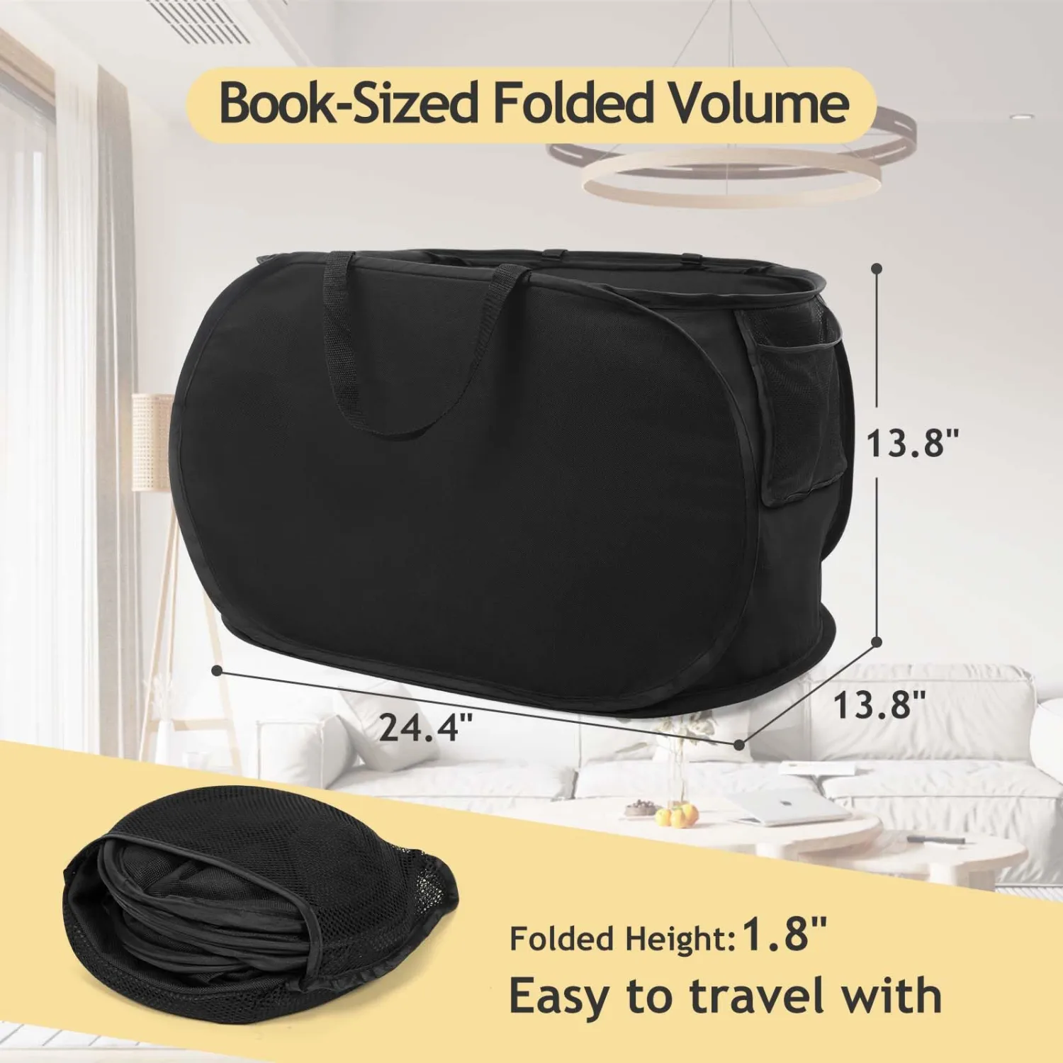 Upgraded Oxford Pop-up Laundry Hamper, 70L(18.5 Gal) Quality Laundry Basket with Durable Handles Solid Bottom High Carbon Steel Frame and Side Pocket, Easy to Open and Fold Flat for Storage