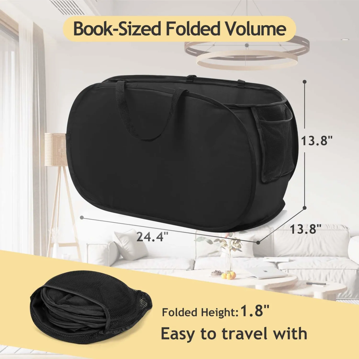 Upgraded Polyester Pop-up Laundry Hamper, 70L(18.5 Gal) Quality Laundry Basket with Durable Handles Solid Bottom High Carbon Steel Frame and Side Pocket, Easy to Open and Fold Flat for Storage