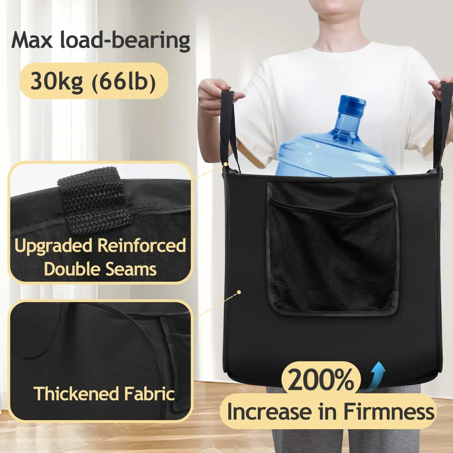 Upgraded Polyester Pop-up Laundry Hamper, 70L(18.5 Gal) Quality Laundry Basket with Durable Handles Solid Bottom High Carbon Steel Frame and Side Pocket, Easy to Open and Fold Flat for Storage